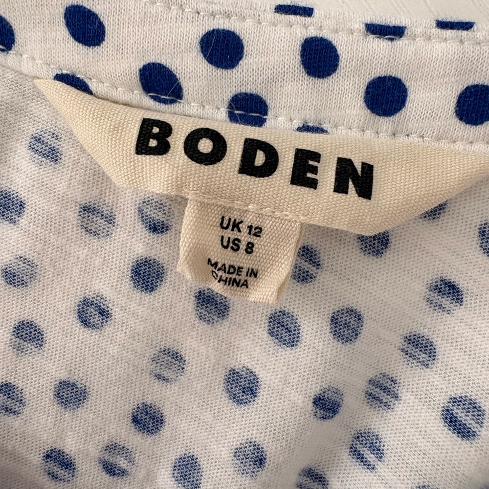 Boden White Top with Blue Polka Dots - Picture 3 of 5